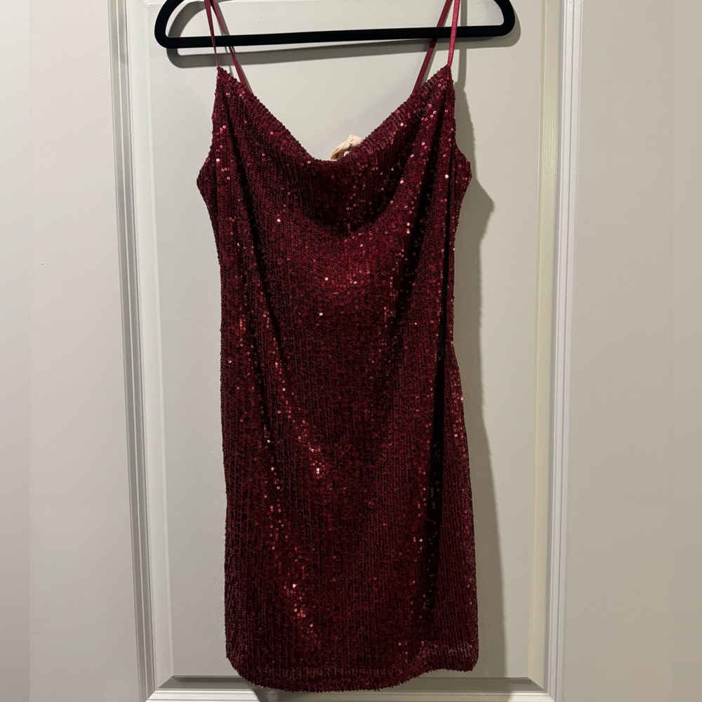 Elegant Burgundy Sequin Dress